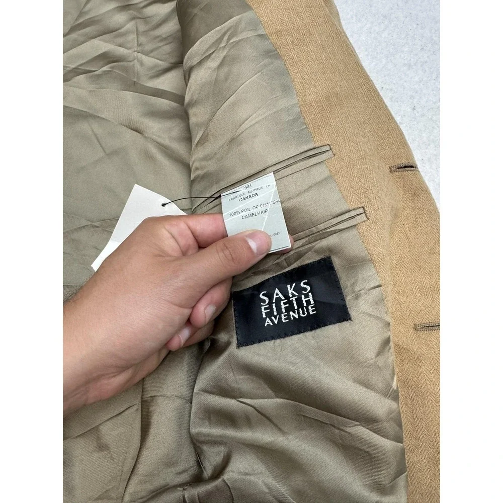 Saks Fifth Avenue Loro Piano Blazer Mens 38 Beige Herringbone 100% Camelhair